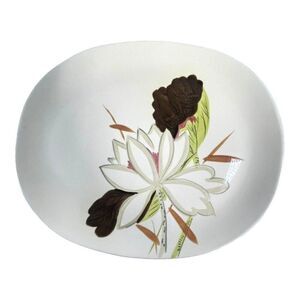 Vintage Red Wing Pottery Lotus Pattern Hand Painted Serving Platter Large 13"